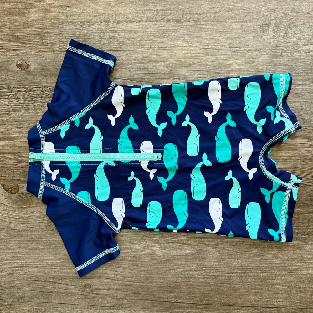 Little Me Infant Blue Whale Print Rashguard Swimsuit - Picture 4 of 4